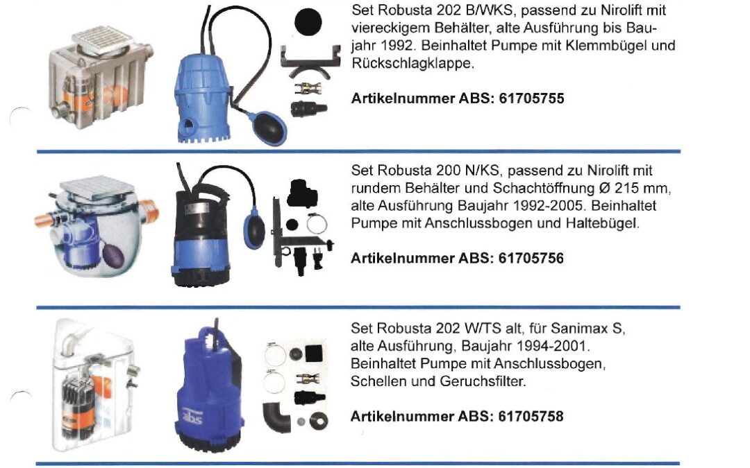 Austauschsets Sanimax u. Nirolift